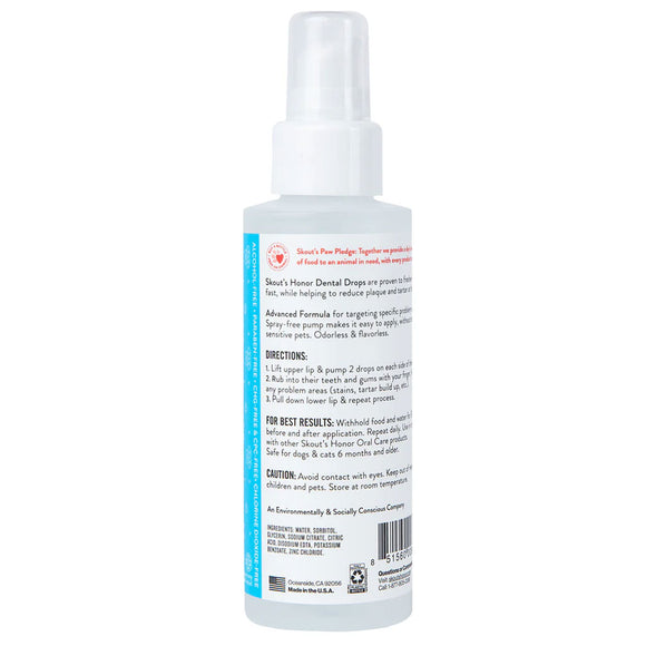 Bottle of dental care product with label on a white background