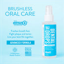 Bottle of dental drops with text on a light blue background