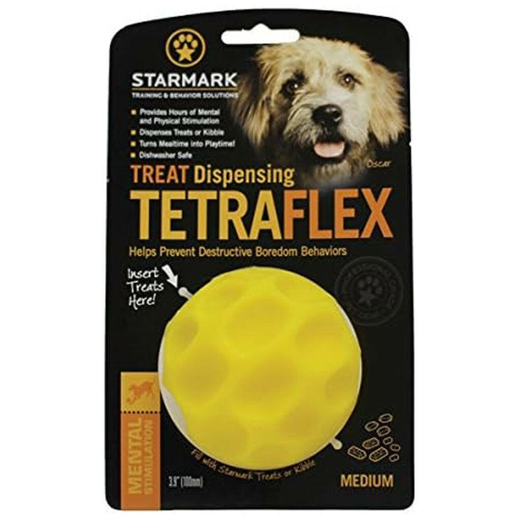 Starmark Treat Dispensing Tetraflex Dog Toy, Yellow, Medium