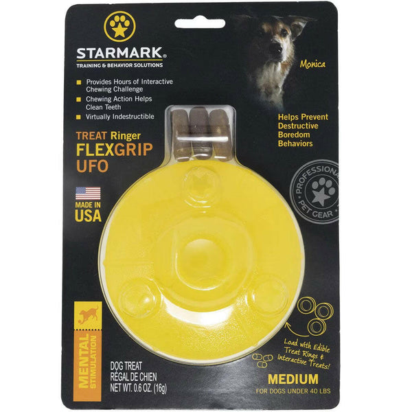 Starmark FLEXGRIP Treat Ringer UFO, Yellow, Medium