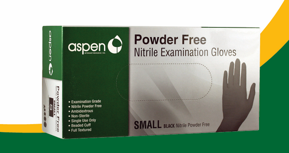 Aspen Powder Free Examination Gloves, Black
