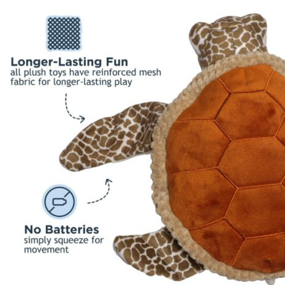 Tall Tails Animated Sea Turtle Plush Dog Toy with Moving Flippers - feaatures