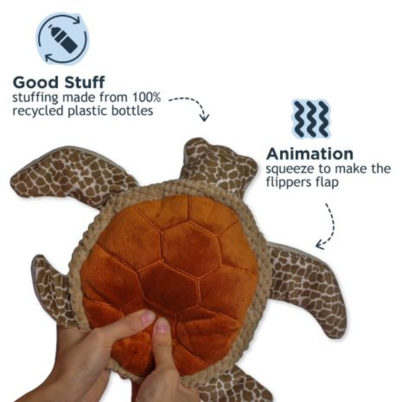 Tall Tails Animated Sea Turtle Plush Dog Toy with Moving Flippers - features