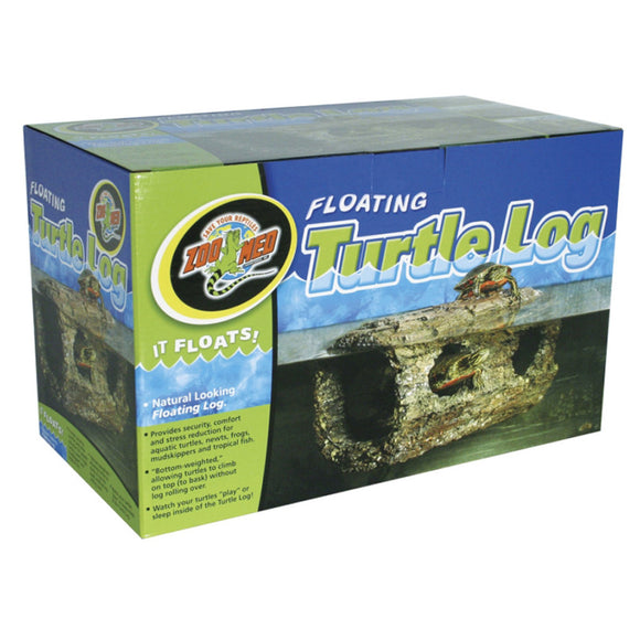 Box of a floating turtle log with Zoo Med logo on a white background