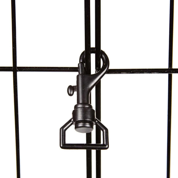 Black metal clamp on a white background