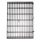 Black metal grid panel on a white background