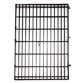 Black metal grid panel on a white background