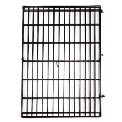 Black metal grid panel on a white background