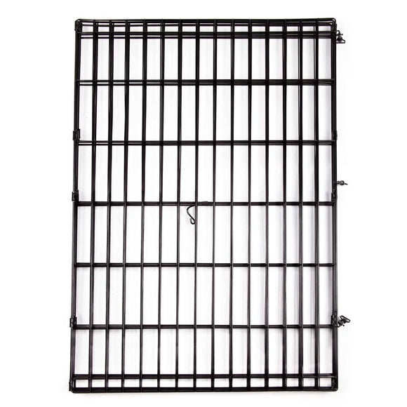 Black metal grid panel on a white background