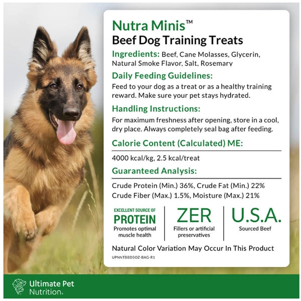 Ultimate Pet Nutrition Nutra Minis Air-Dried Beef Dog Training Treats Ingredients