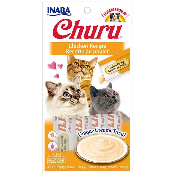 Inaba Churu Chicken Puree Grain-Free Lickable Treat for Cats, 0.5-oz x 4-tubes