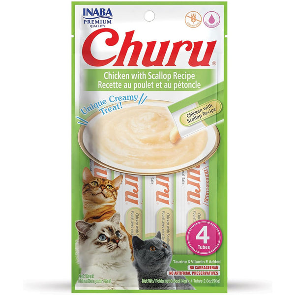 Inaba Churu Chicken  with Scallop Puree Grain-Free Lickable Treat for Cats, 0.5-oz x 4-tubes