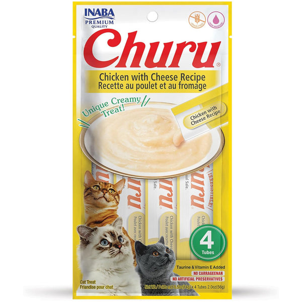 Inaba Churu Chicken with Cheese Puree Grain-Free Lickable Treat for Cats, 0.5-oz x 4-tubes