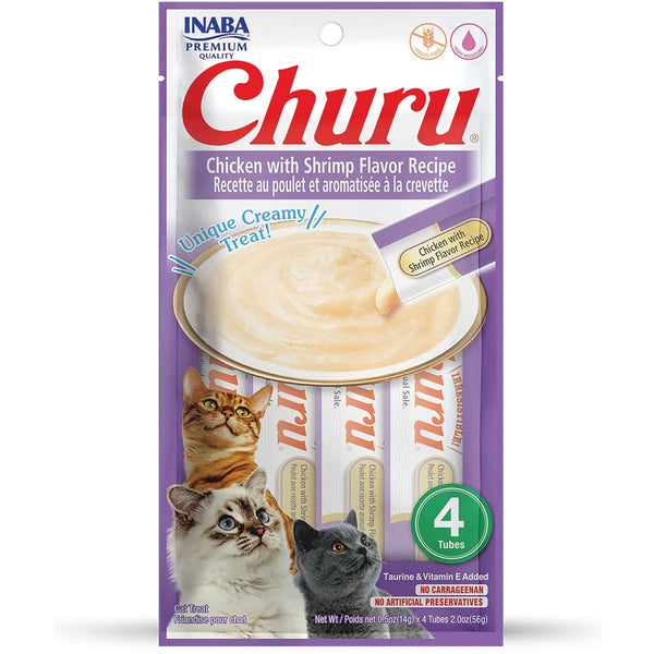 Inaba Churu Chicken with Shrimp Puree Grain-Free Lickable Treat for Cats, 0.5-oz x 4-tubes