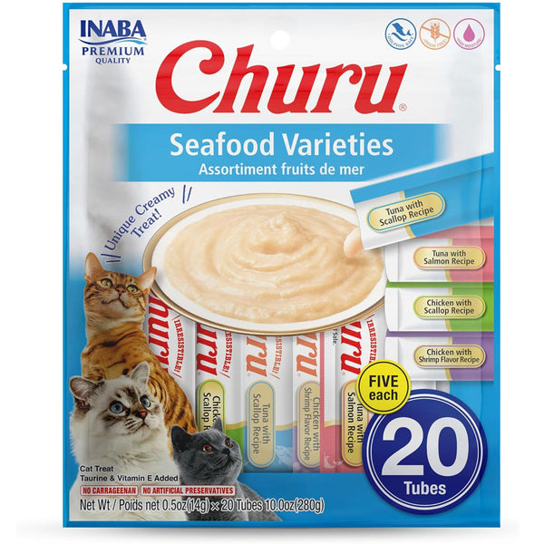 Inaba Churu Seafood Variety Pack Grain-Free Lickable Treat for Cats 20ct  pk