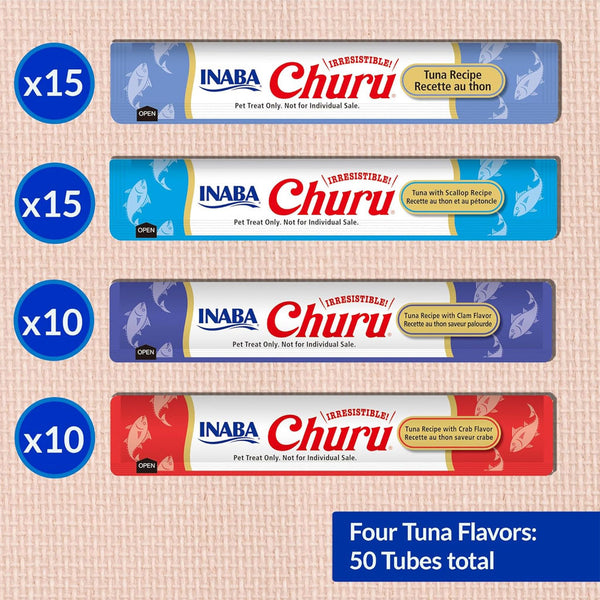 Inaba Churu Tuna Seafood Variety Pack Grain-Free Lickable Treat for Cats