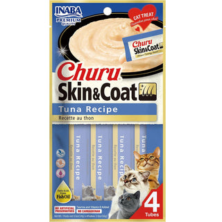 Inaba Churu Skin & Coat Tuna Recipe Grain-Free Lickable Treat for Cats, 0.5-oz x 4-tubes