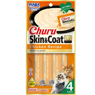 Inaba Churu Skin & Coat Chicken Recipe Grain-Free Lickable Treat for Cats, 0.5-oz x 4-tubes