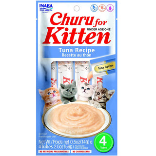 Inaba Churu for Kittens Tuna Recipe Puree Grain-Free Lickable Treat for Cats, 0.5-oz x 4-tubes