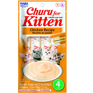 Inaba Churu for Kittens Chicken Recipe Puree Grain-Free Lickable Treat for Cats, 0.5-oz x 4-tubes