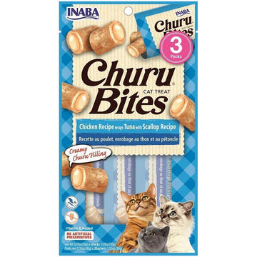 Inaba Churu Bites Chicken Recipe wraps Tuna with Scallop Recipe Cat Treats, 0.35-oz x pack of 3