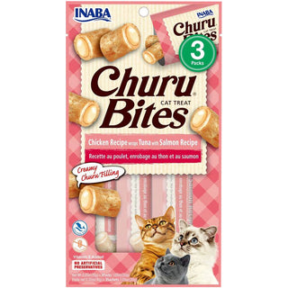 Inaba Churu Bites Chicken Recipe wraps Tuna with Salmon Recipe Cat Treats, 0.35-oz x pack of 3