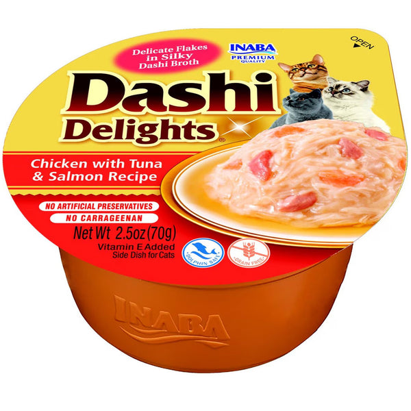 Inaba Dashi Delights Chicken with Tuna & Salmon Recipe in Broth Cat Food, 2.5-oz