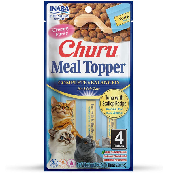 Inaba Churu Meal Topper Tuna with Scallop Recipe Cat Food, 0.5-oz x 4-tubes