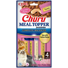 Inaba Churu Meal Topper Tuna with Salmon Recipe Cat Food, 0.5-oz x 4-tubes