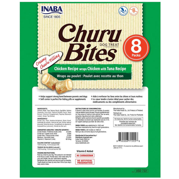 Inaba Churu Bites Chicken Recipe wraps Chicken with Tuna Dog Treats