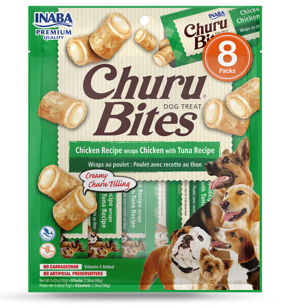 Inaba Churu Bites Chicken Recipe wraps Chicken with Tuna Dog Treats, 0.42-oz x pack of 8 Tubes