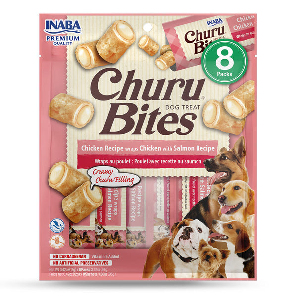 Inaba Churu Bites Chicken Recipe wraps Chicken with Salmon Dog Treats, 0.42-oz x pack of 8 Tubes