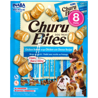 Inaba Churu Bites Chicken Recipe wraps Chicken with Cheese Dog Treats, 0.42-oz x pack of 8 Tubes