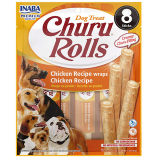 Inaba Churu Rolls Chicken Recipe wraps Chicken Dog Treats, 0.42-oz x pack of 8 Tubes