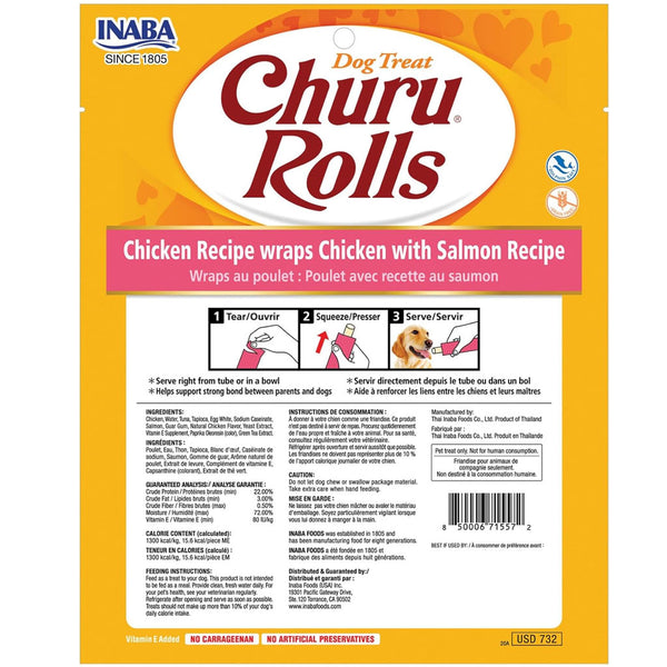 Inaba Churu Rolls Chicken Recipe wraps Chicken with Salmon Dog Treats