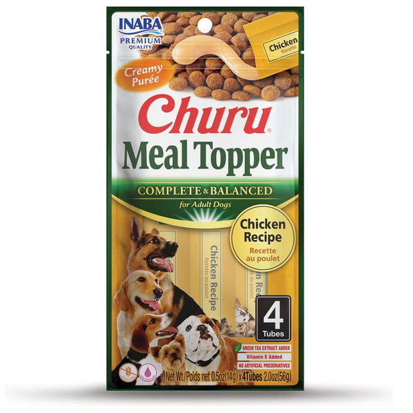 Inaba Churu Meal Topper Chicken Recipe Dog Food, 0.5-oz x 4-tubes