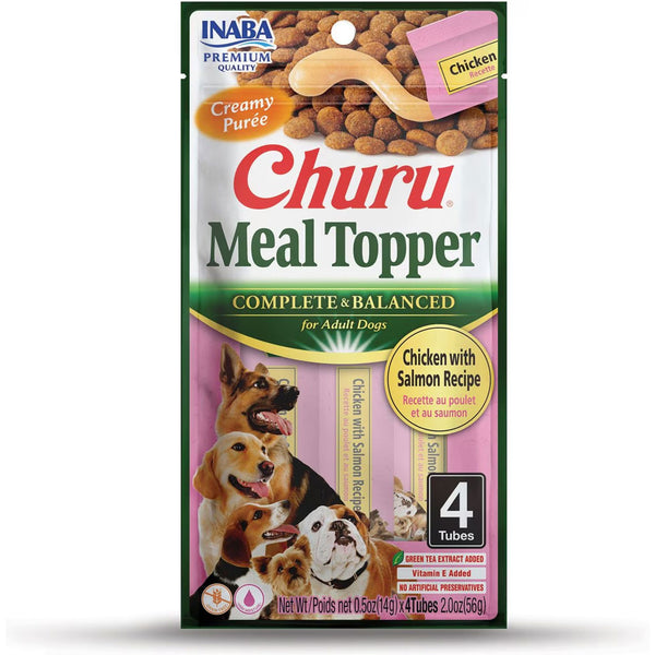 Inaba Churu Meal Topper Chicken with Salmon Recipe Dog Food, 0.5-oz x 4-tubes