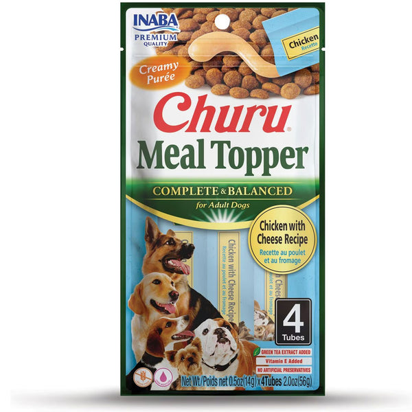 Inaba Churu Meal Topper Chicken with Cheese Recipe Dog Food, 0.5-oz x 4-tubes