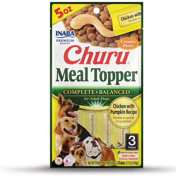 Inaba Churu Meal Topper Chicken with Pumpkin Recipe Dog Food, 0.5-oz x 4-tubes