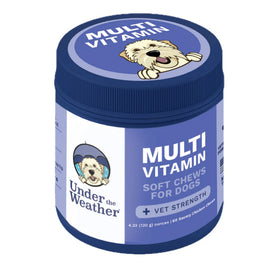 Jar of 'Under the Weather' multi-vitamin soft chews for dogs on a white background