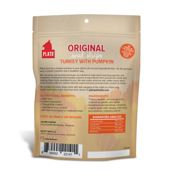 Plato Original Real Strips Turkey with Pumpkin Dog Treat Bars