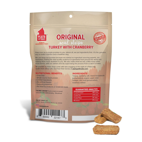 Plato Original Real Strips Turkey with Cranberry Dog Treat Bars