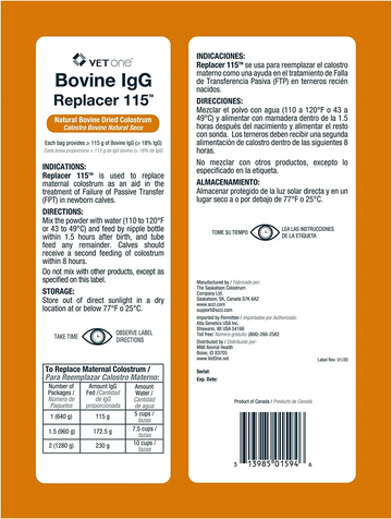 VetOne Bovine IgG Replacer 115, Natural Bovine Dried Colostrum (640 gm) - 0