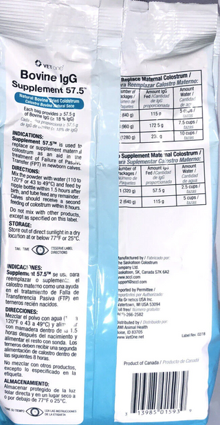 VetOne Bovine IgG Supplement 57.5 Natural Bovine Dried Colostrum (320 gm)