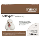SelaSpot product packaging for dogs by NEDCO Animal Health with a white dog on a brown background.