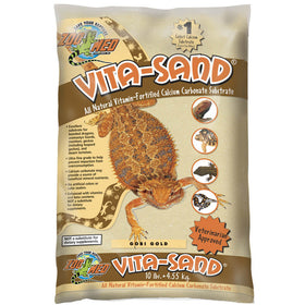 Bag of Vita-Sand reptile substrate with a lizard illustration on a white background