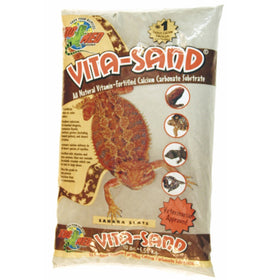 Bag of Zoo Med Vita-Sand reptile substrate with tortoise illustration on a white background