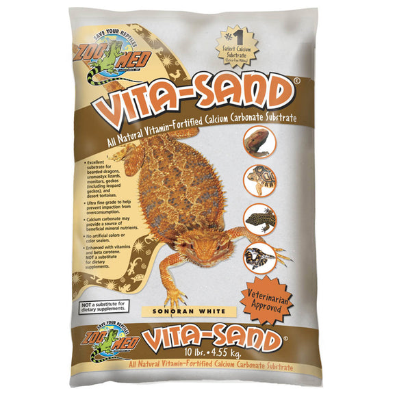 Vita-Sand packaging for reptile substrates with a tortoise illustration on a white background