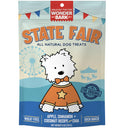 Dog treat package with cartoon dog and fairground background, featuring 'Wonder Bark' brand.