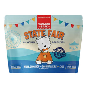 Package of Wonder Bark State Fair dog treats with a cartoon dog and colorful design.